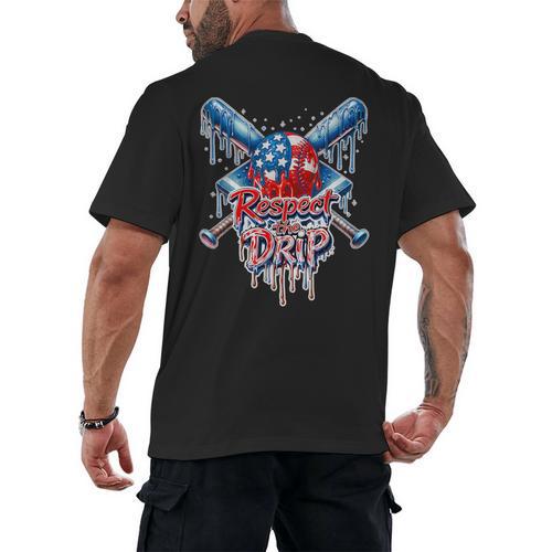 Respect The Drip Baseball American Flag Ice Cream Drip Youth Men's Back Print T-Shirt - Sportilla