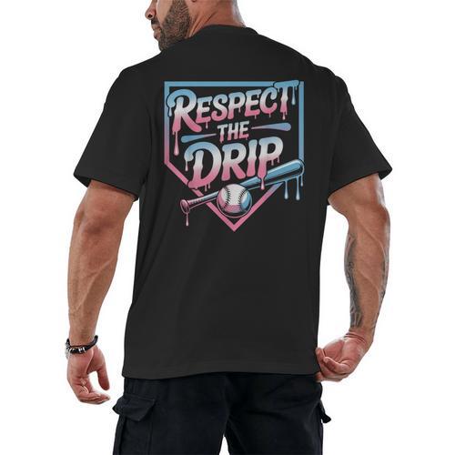 Respect The Drip Baseball Player Men's Back Print T-Shirt - Sportilla