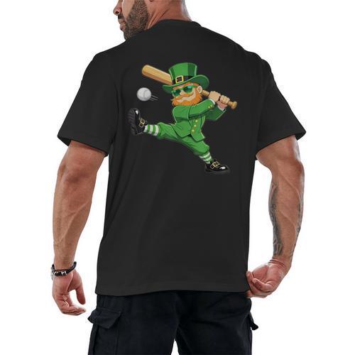Retro Leprechaun Baseball St Patricks Day Sport Men Boy Kids Men's Back Print T-Shirt - Sportilla