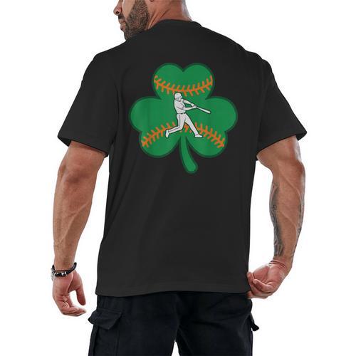 Retro Shamrock Baseball St Patricks Day Men Women Boys Girls Men's Back Print T-Shirt - Sportilla