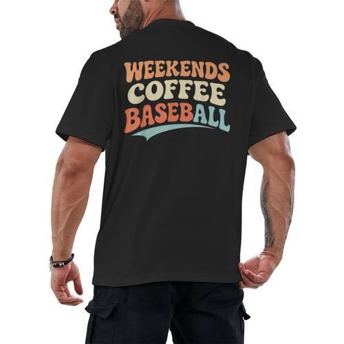 Weekends Coffee Baseball Retro Vibes Men's Back Print T-Shirt - Sportilla