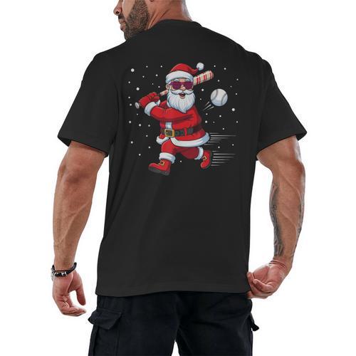 Santa Baseball Christmas Pajamas Xmas Men Kids Boys Men's Back Print T-Shirt - Sportilla