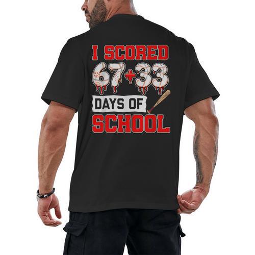 I Scored 6733 100th Days Of School Baseball Six Seven Meme Men's Back Print T-Shirt - Sportilla
