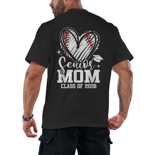 Senior Mom Class Of 2026 Baseball Graduation Heart Men's Back Print T-Shirt - Sportilla