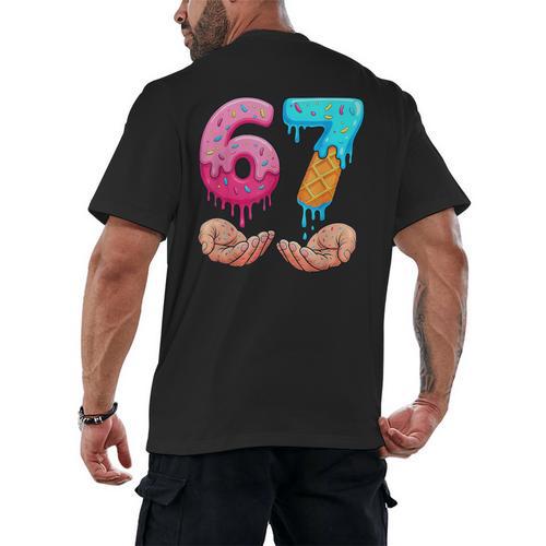 Six Seven 6-7 Baseball Ice Cream Drip 67 Meme Hands Men's Back Print T-Shirt - Sportilla