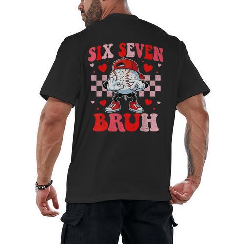 Six Seven 67 Bruh 6 7 Meme Baseball Ice Cream Drip Valentine Men's Back Print T-Shirt - Sportilla