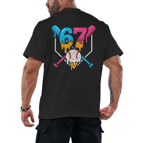Six Seven Baseball Ice Cream Drip Cool 67 Gen Alpha Slang Men's Back Print T-Shirt - Sportilla