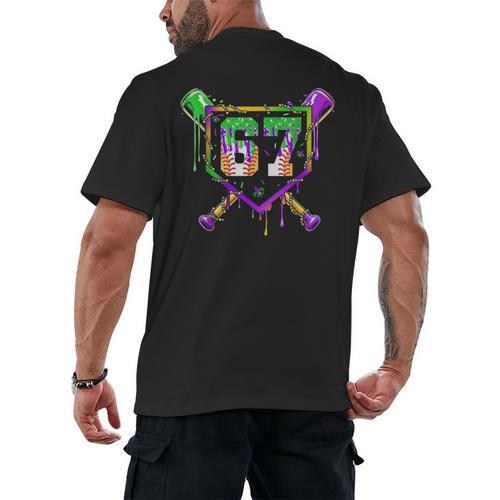 Six Seven Mardi Gras Baseball Sports Party Men's Back Print T-Shirt - Sportilla