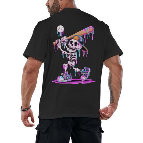 Skeleton Baseball Drip Boys Youth Kids Halloween Men's Back Print T-Shirt - Sportilla