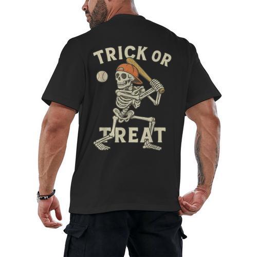 Skeleton Baseball Halloween Costume Men Boys Kids Tee Men's Back Print T-Shirt - Sportilla