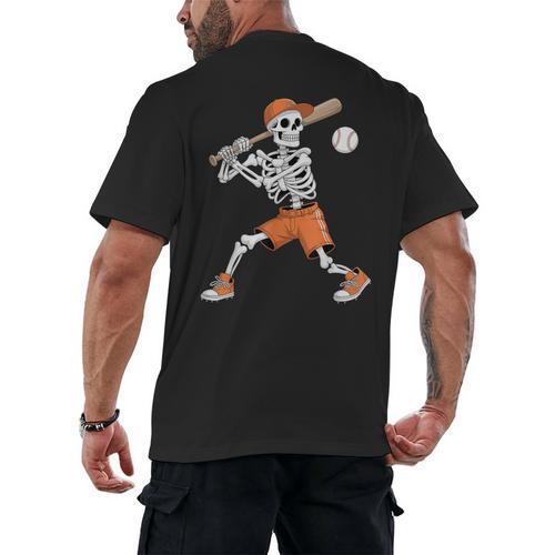 Skeleton Batting Baseball Halloween Men's Back Print T-Shirt - Sportilla