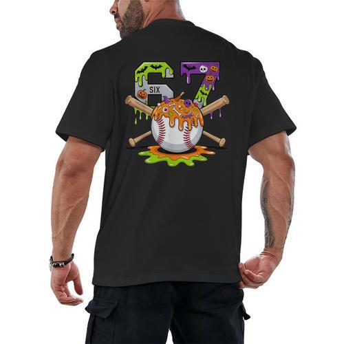 Spooky Halloween Baseball Ice Cream Dripping Six Seven 6 7 Men's Back Print T-Shirt - Sportilla
