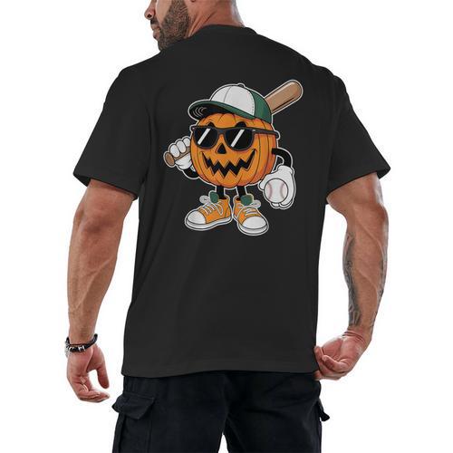 Spooky Jack O Lantern Baseball Halloween Costumes Boys Men's Back Print T-Shirt - Sportilla