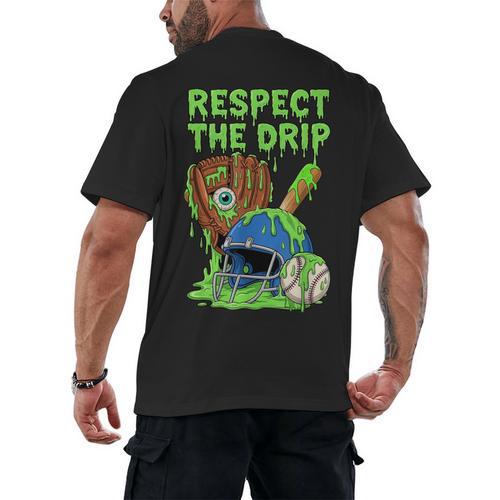Spooky Zombie Respect The Drip Baseball Halloween Men's Back Print T-Shirt - Sportilla