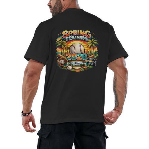 Spring Training 2026 Retro Baseball Palm Cactus Men's Back Print T-Shirt - Sportilla