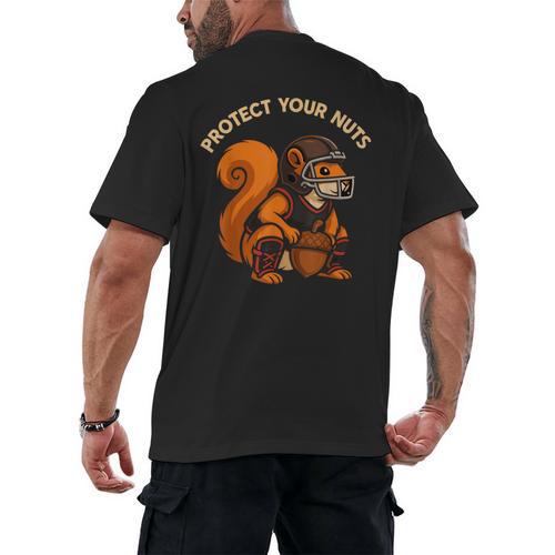 Squirell Baseball Catcher Player Joke Tee Protect Your Nuts Men's Back Print T-Shirt - Sportilla