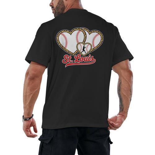 St Louis Leopard Heart Baseball Batter Boys Fan Men's Back Print T-Shirt - Sportilla