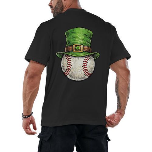 St Patricks Day Baseball Player Leprechaun Hat Men Boys Kids Men's Back Print T-Shirt - Sportilla