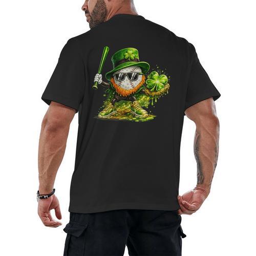 St Patrick’s Day Baseball Shamrock Player Men's Back Print T-Shirt - Sportilla