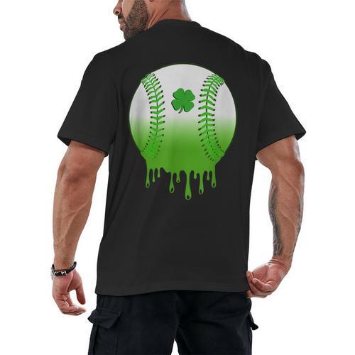 St Patricks Day Shamrock Baseball Irish Boys Kids Men Men's Back Print T-Shirt - Sportilla