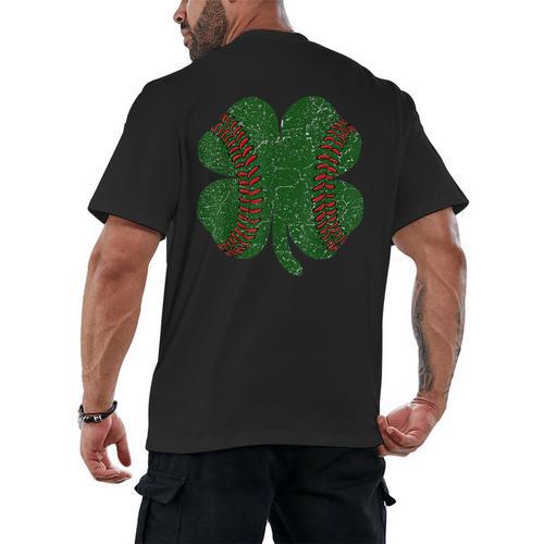 St Patricks Day Shamrock Baseball Saint Paddy's Men's Back Print T-Shirt - Sportilla