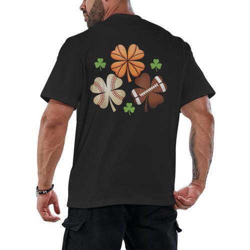 St Patricks Day Shamrock Basketball Baseball Irish Boys Men Men's Back Print T-Shirt - Sportilla