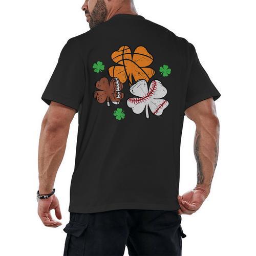 St Patricks Day Shamrock Basketball Baseball Men Boys Kids Men's Back Print T-Shirt - Sportilla