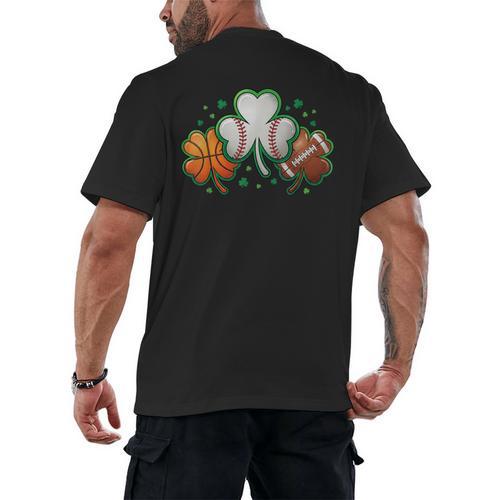 St Patricks Day Shamrock Sports Baseball Basketball Football Men's Back Print T-Shirt - Sportilla