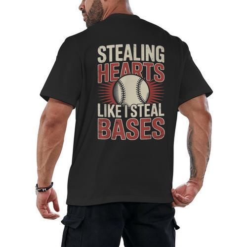 Stealing Hearts Like I Steal Bases Baseball Valentine Retro Men's Back Print T-Shirt - Sportilla