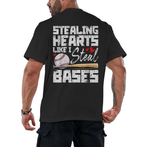 Stealing Hearts Like I Steal Bases Baseball Valentines Men's Back Print T-Shirt - Sportilla