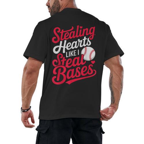 Stealing Hearts Like I Steal Bases Cute Baseball Boys Men's Back Print T-Shirt - Sportilla
