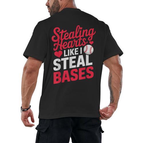 Stealing Hearts Like I Steal Bases Cute Baseball Valentine Men's Back Print T-Shirt - Sportilla