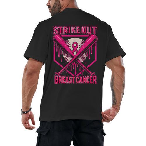 Strike Out Breast Cancer Baseball Ice Cream Drip Men's Back Print T-Shirt - Sportilla