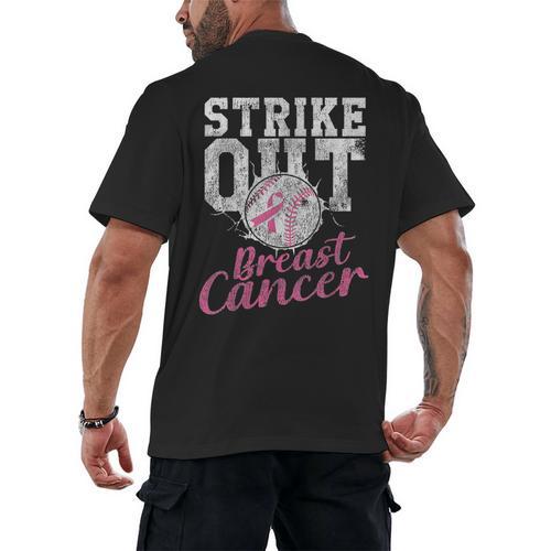 Strike Out Breast Cancer Baseball Warrior Men's Back Print T-Shirt - Sportilla