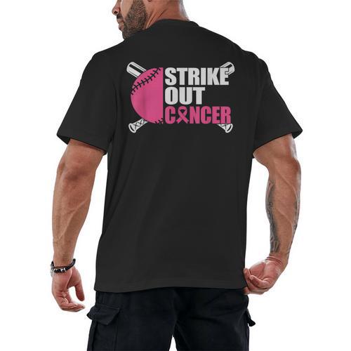 Strike Out Cancer Breast Cancer Awareness Baseball Warrior Men's Back Print T-Shirt - Sportilla