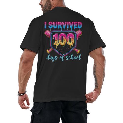 I Survived 100 Days Of School Baseball 100th Day Kids Girls Men's Back Print T-Shirt - Sportilla