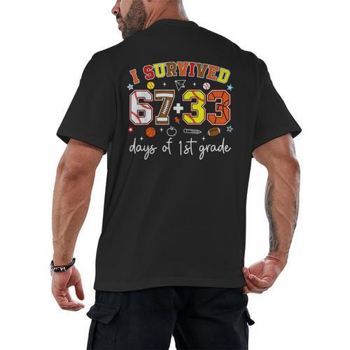 I Survived 6733 Days Of 1st Grade Baseball Football 100 Day Men's Back Print T-Shirt - Sportilla