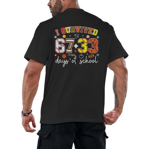 I Survived 6733 Days Baseball Football Basketball 100 Days Men's Back Print T-Shirt - Sportilla