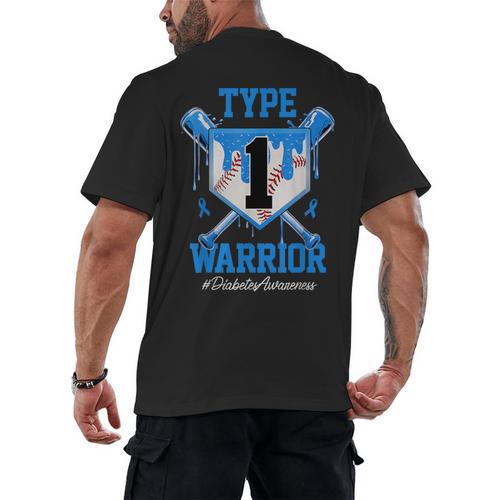T1D Warrior Baseball Drip Diabetes Awareness Blue Ribbon Men's Back Print T-Shirt - Sportilla