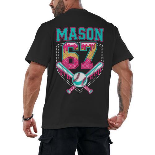 Trendy Mason 67 Mem Ice Cream Drip Baseball Birthday Costume Men's Back Print T-Shirt - Sportilla