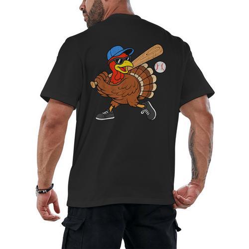 Turkey Baseball Thanksgiving Sports Humor Men Boy Kids Men's Back Print T-Shirt - Sportilla