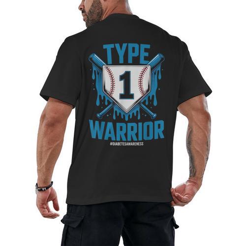 Type 1 Warrior Diabetes Awareness Baseball Enthusiasts Men's Back Print T-Shirt - Sportilla