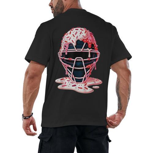 Valentine Baseball Catcher Mask Ice Cream Drip Tee For Boys Men's Back Print T-Shirt - Sportilla