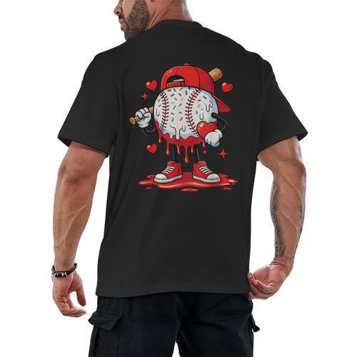 Valentine Baseball Drip Ice Cream Youth Boys Couples Men's Back Print T-Shirt - Sportilla