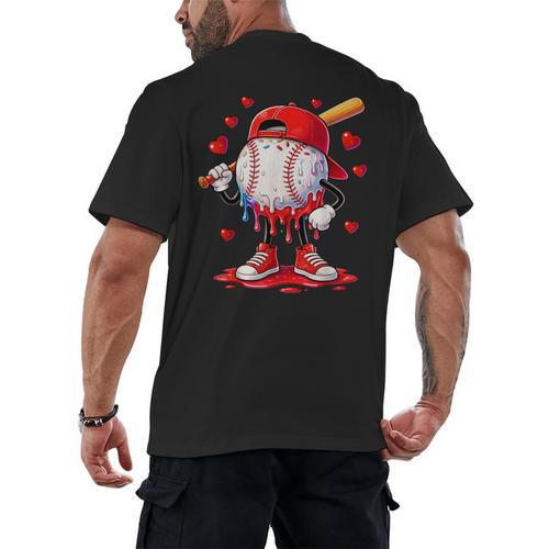 Valentine Baseball Heart Drip Sport Love Valentines Day Boys Men's Back Print T-Shirt - Sportilla