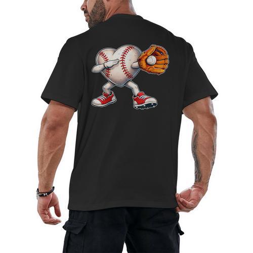 Valentine Baseball Heart Sport Love Valentines Day Boys Kids Men's Back Print T-Shirt - Sportilla