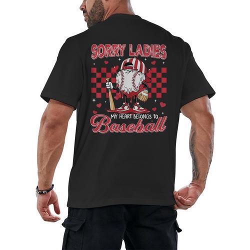 Valentine My Heart Belongs Baseball Lover Boy Men Men's Back Print T-Shirt - Sportilla