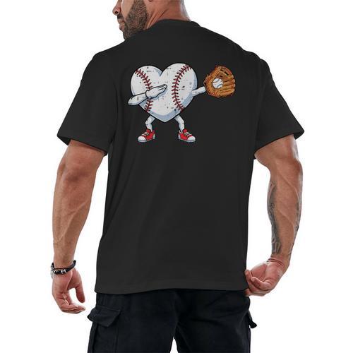 Valentines Day Baseball Ball Heart Dab Boys Kids Men Men's Back Print T-Shirt - Sportilla