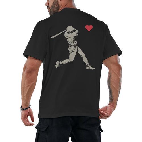Valentines Day Baseball Batter Silhouette Heart Men Boy Kids Men's Back Print T-Shirt - Sportilla