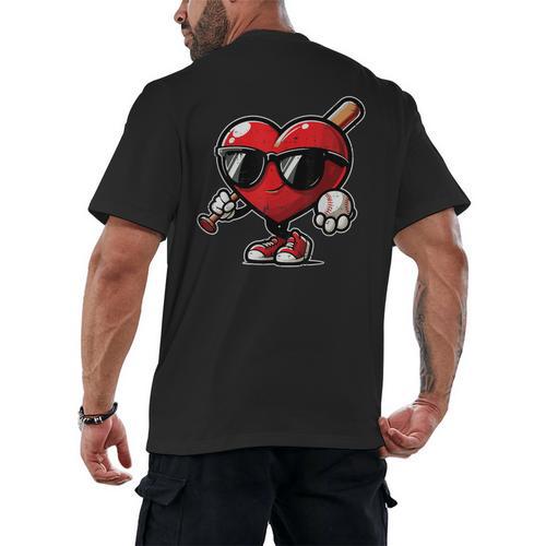 Valentines Day Baseball Heart Bat Sunglasses Men Boys Kids Men's Back Print T-Shirt - Sportilla